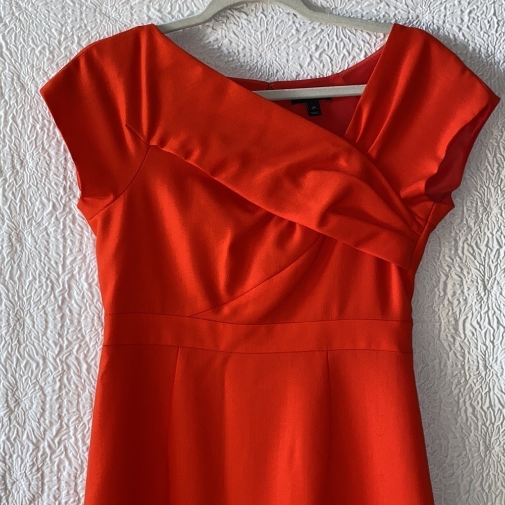 J. Crew Coral Cap Sleeve Sheath Pleated Detail Midi Dress - Picture 3 of 13